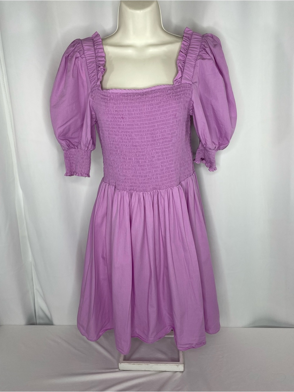 1.STATE Lilac Smocked Puff Sleeve Cotton summer wedding guest dress large